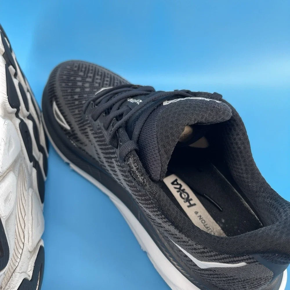 Women's HOKA Clifton 9 Running Shoes – Black/White – Size 9B